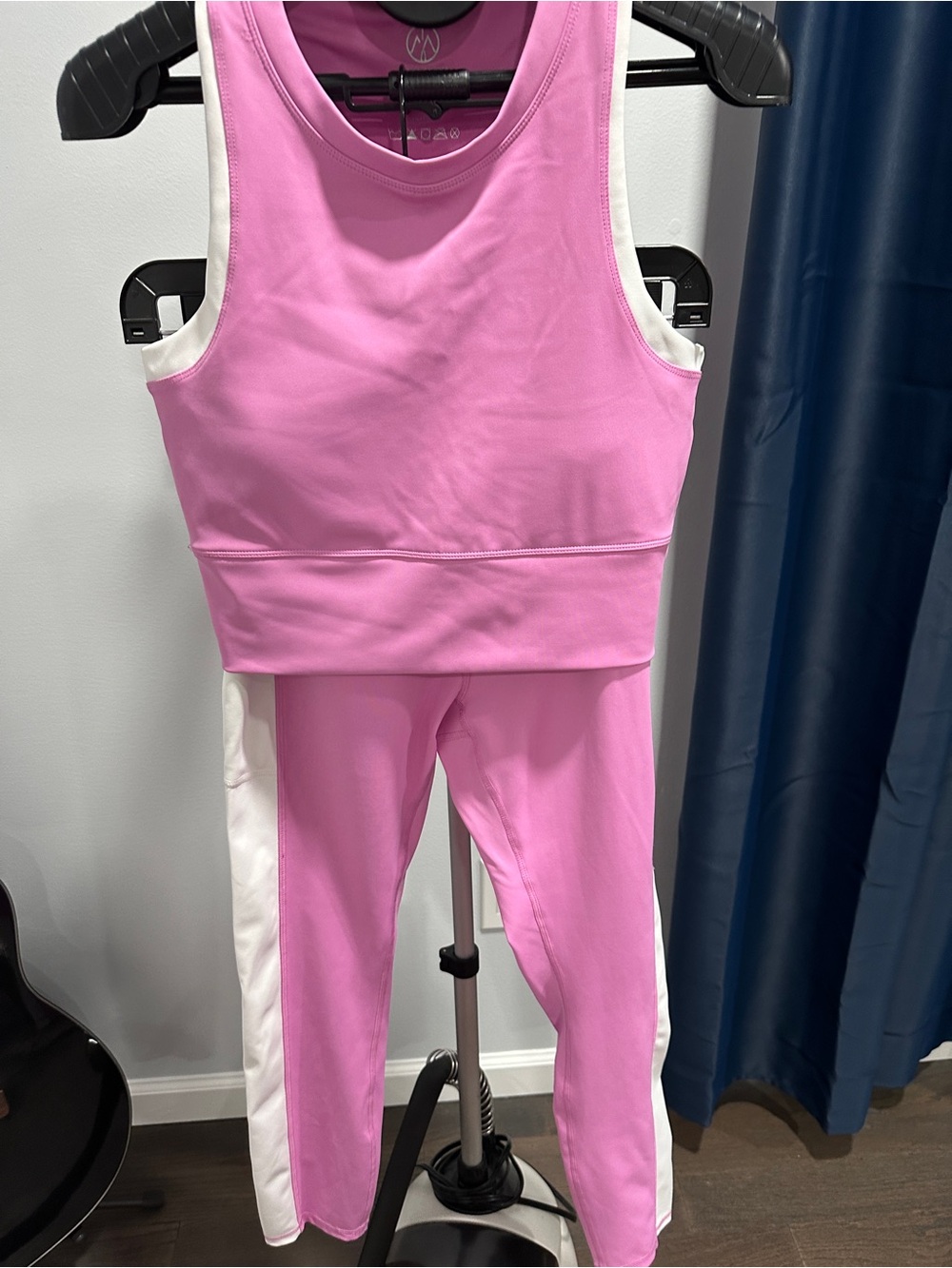 Pink Active Bra Top and Leggings with White Side Stripe Set